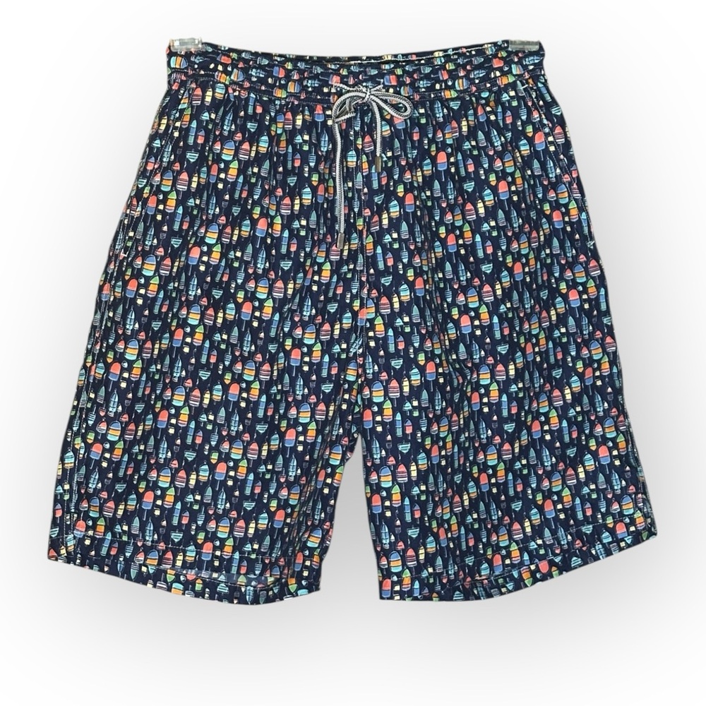 Peter Millar Swim Trunks classic volley trunk fishing lures bobbers M mens blue